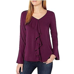 MICHAEL STARS: NWT Women's Rylie Rayon Long Sleeve V-Neck Ruffle Tunic -Size XS